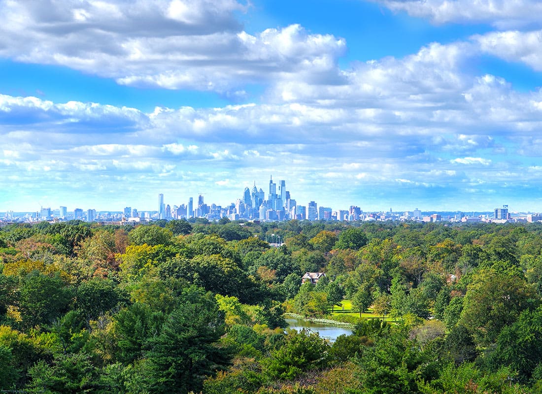 Haddon Township, NJ - Aerial View of Philadelphia in the Distance